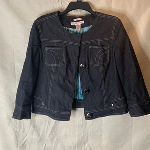 Nine & company by Nine West Black Denim Jacket Size 12 hidden Snap Close stretch